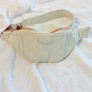 Aime Kestenberg Leather Quilted Cream Belt Bag with Rose Gold Hardware.